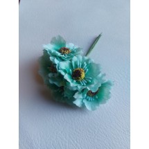 Букетики "Маки" на веточке (6 шт) цв. аквамарин, цена за пучок